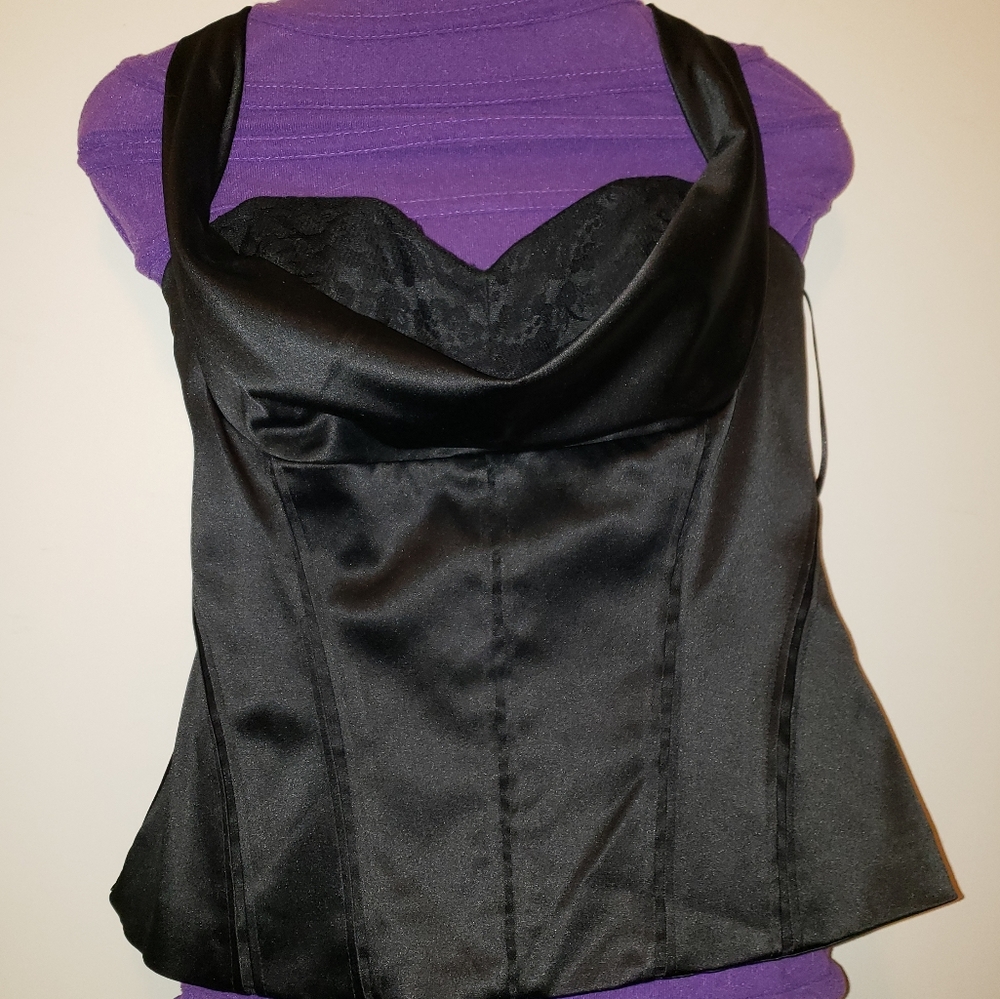 WHBM formal corset style black satin top